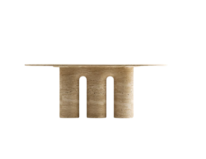Taro Oval Travertine Table – Triple Column Legs