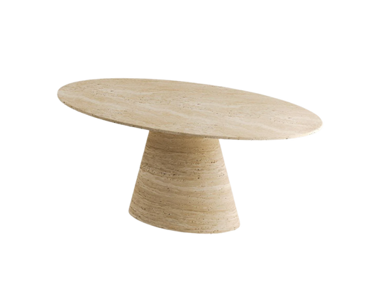 Eos Oval Travertine Table – Elongated Cylinder Base
