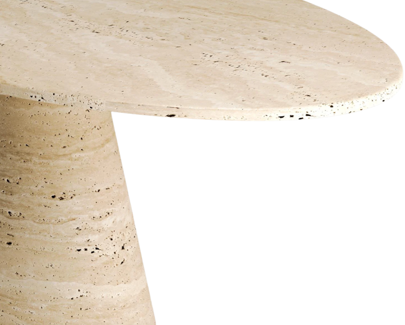Eos Oval Travertine Table – Elongated Cylinder Base