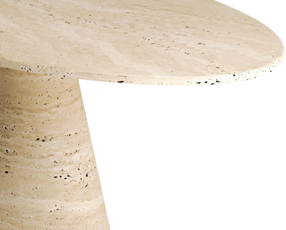 Eos Oval Travertine Table – Elongated Cylinder Base