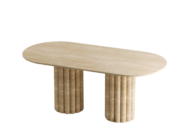 Luno Oval Travertine Table – Sculpted Cylinder