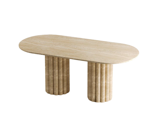 Luno Oval Travertine Table – Sculpted Cylinder