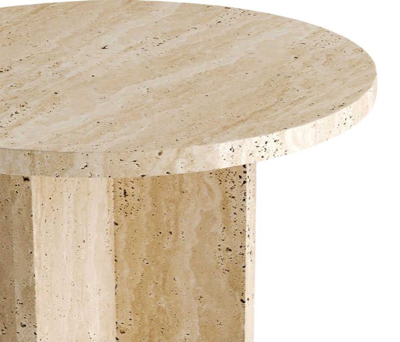 Quadra Round Travertine Side Table – Four-Block Base