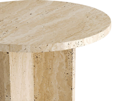 Quadra Round Travertine Side Table – Four-Block Base