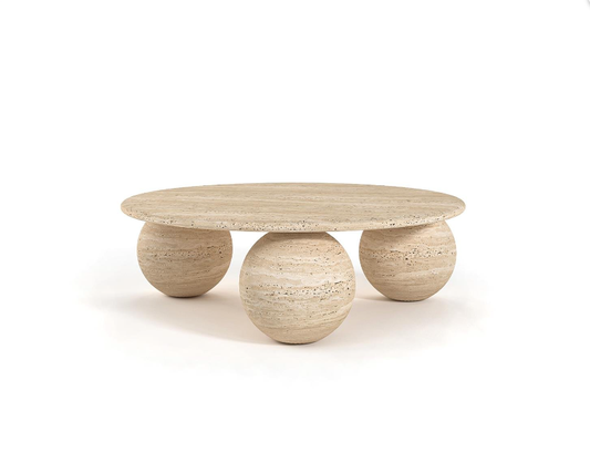 Luma Travertine Coffee Table – Oval with Triple Spheres