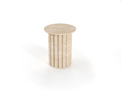 Forma Round Travertine Side Table – Sculpted Cylinder
