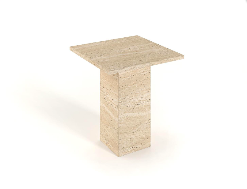 Cubo Square Travertine Side Table – Block Base