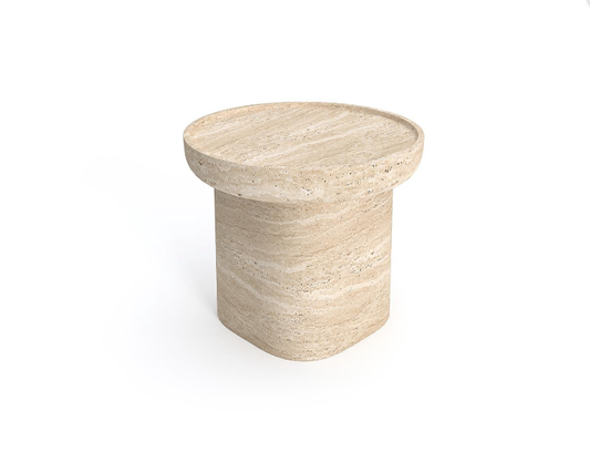 Luno Mini Round Travertine Side Table – Cylinder Base