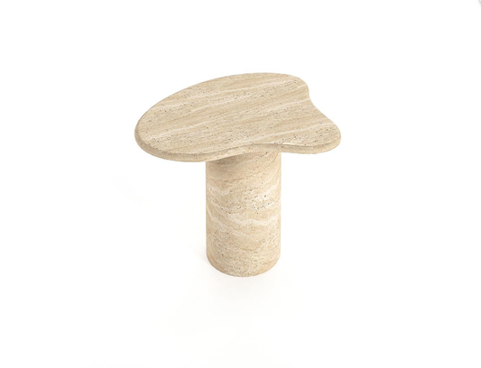 Asa Asymmetric Travertine Side Table – Cylinder Base
