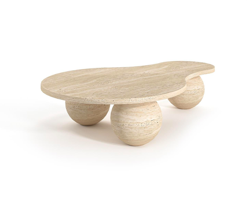 Nova Travertine Coffee Table – Triple Sphere Base