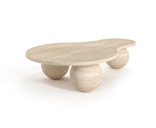 Nova Travertine Coffee Table – Triple Sphere Base
