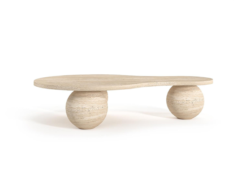 Nova Travertine Coffee Table – Triple Sphere Base