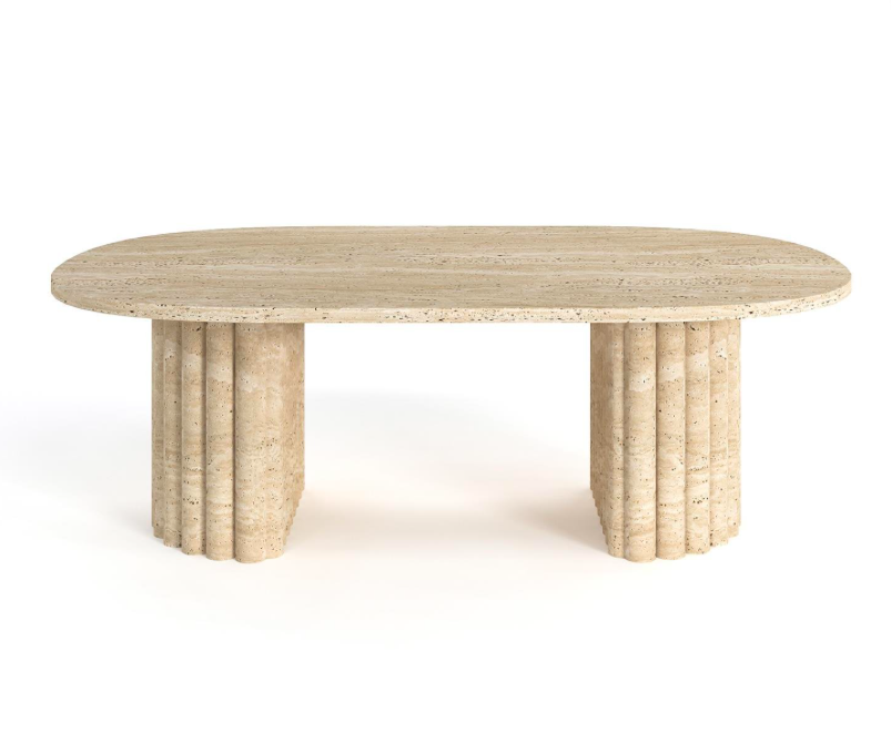 Cove Travertine Coffee Table – Twin Half-Cylinder Legs