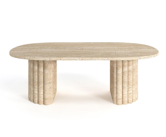 Cove Travertine Coffee Table – Twin Half-Cylinder Legs