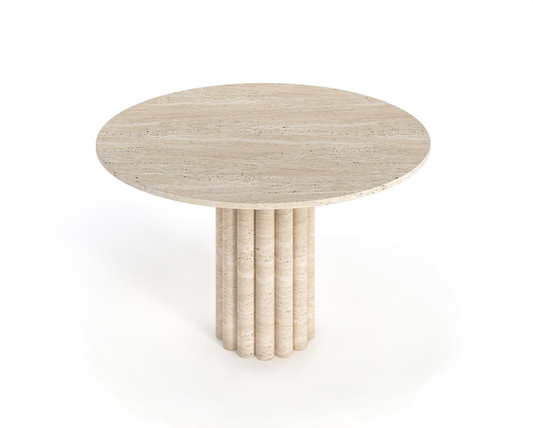 Halo Round Travertine Table – Sculpted Cylinder Base