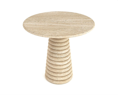 Floe Round Travertine Table – Curved Cone Support