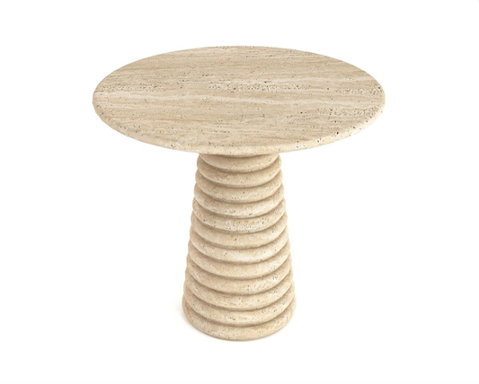 Floe Round Travertine Table – Curved Cone Support