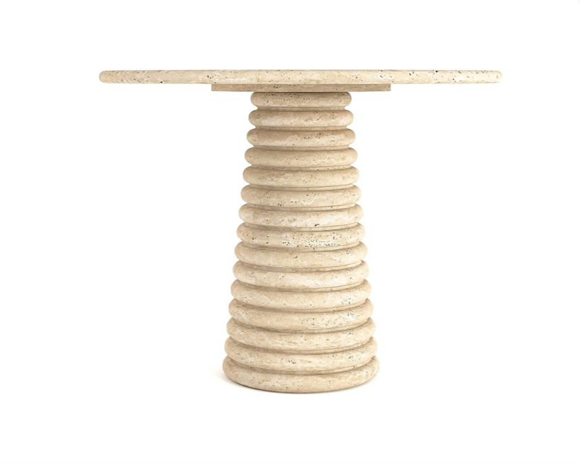 Floe Round Travertine Table – Curved Cone Support