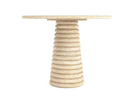 Floe Round Travertine Table – Curved Cone Support
