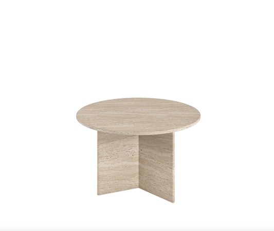 Arka Round Travertine Table – Merged Block Legs
