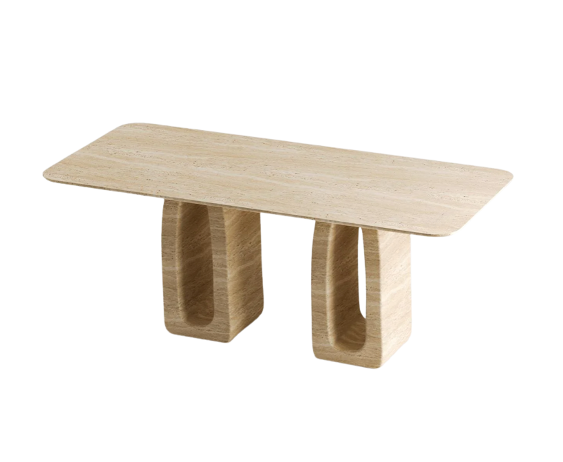 Lira Travertine Dining Table – Pierced Block Base