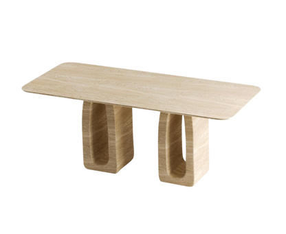 Lira Travertine Dining Table – Pierced Block Base