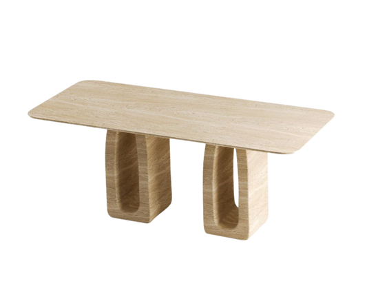 Lira Travertine Dining Table – Pierced Block Base
