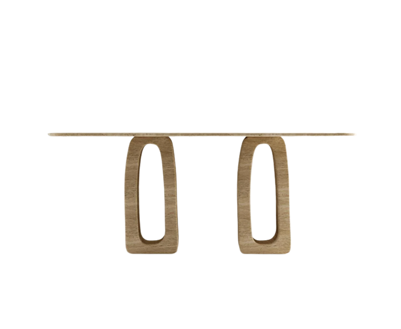 Lira Travertine Dining Table – Pierced Block Base