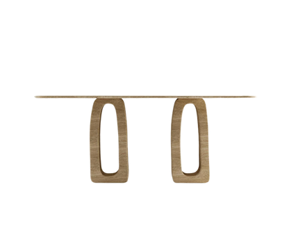 Lira Travertine Dining Table – Pierced Block Base