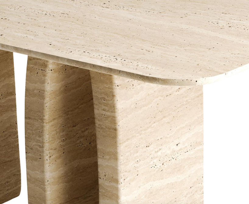 Lira Travertine Dining Table – Pierced Block Base