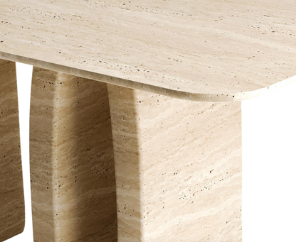 Lira Travertine Dining Table – Pierced Block Base